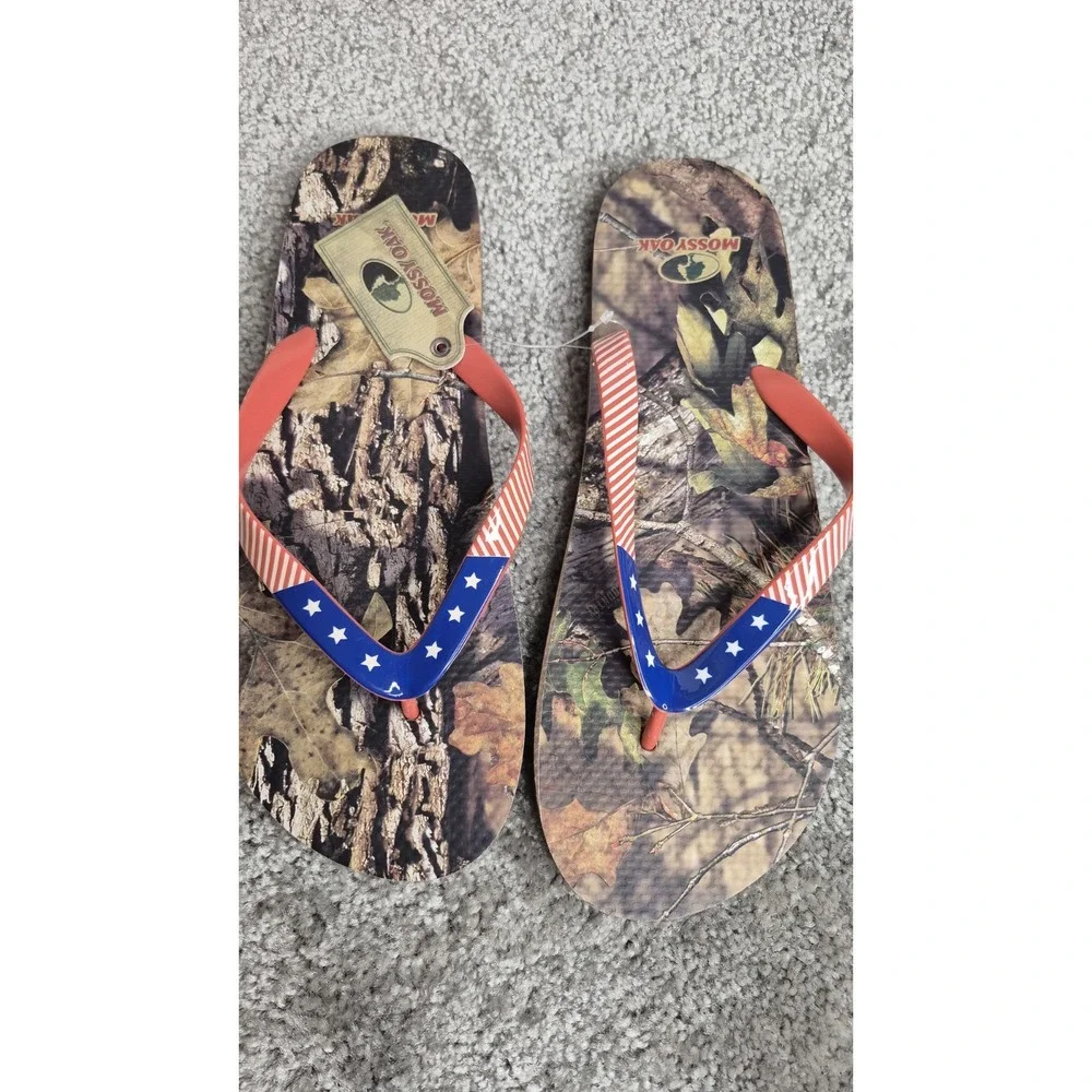 Mossy Oak Camo USA Flag Men's Flip‎ Flops Sandals | Size Large New